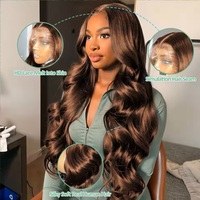 Perruques en cheveux humains vierges Remy brésiliens naturels, dentelle transparente frontale, couleur marron, haute densité, vente en gros, fournisseurs de perruques pour femmes