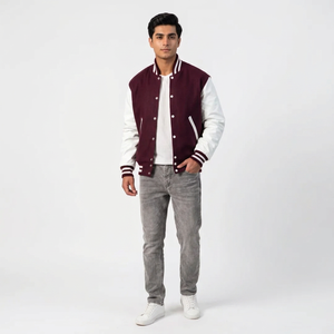 Blouson universitaire en coton pour homme, style urbain, avec broderie frontale et boutons recouverts, en laine/polyester, confortable et respirant - Product Image 1