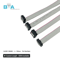 كابل شريطي مسطح IDC بـ 10 أسنان وخطوة 1.27 مم وطول 150 مم UL2651 28AWG، تجميع أسلاك مخصصة للوحات الدوائر المطبوعة والتحكم الصناعي