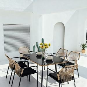 Dwoo hiện đại 6 chỗ ngồi dệt mây Patio ăn uống đặt ngoài trời Vườn không thấm nước 7 mảnh Nhà hàng bàn ghế Bộ - Product Image 3