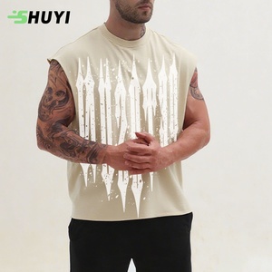 <span class=keywords><strong>Canotta</strong></span> senza maniche tagliata in cotone 100% personalizzato per <span class=keywords><strong>uomo</strong></span> con lavaggio acido in palestra sport con stampa DTG stile Casual - Product Image 1