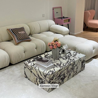 Table basse Calacatta violette personnalisée naturelle de luxe pour salon en marbre à socle bas