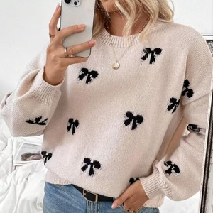 Suéter de Cachemira de estilo americano europeo para mujer, gran oferta, Otoño Invierno informales para prendas de punto, diseño de Jacquard con lazo Simple - Product Image 5