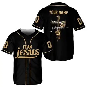 Vêtements chrétiens nom personnalisé maillot de baseball impression 3d jésus vêtements vintage baseball chemise hommes unisexe t-shirt - Product Image 1