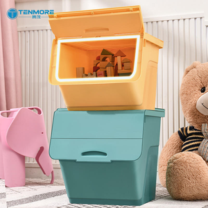 Bac de rangement pour jouets d'enfants de grande capacité, boîte de rangement empilable pour vêtements avec couvercle rabattable à l'avant pour salle de jeux et crèche - Product Image 3