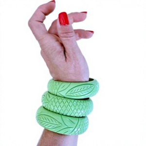New Vintage Fancy Green <b>Jade</b> Carved <b>Bangle</b> With Plant Pattern Handmade Unique Design Classic Unisex Bracelet with Party Woman - Product Image 3