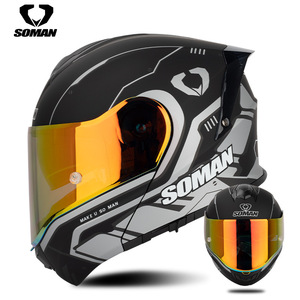หมวกกันน็อคเปิดหน้า SOMAN SM965 รุ่นใหม่ วัสดุ ABS พร้อมกระจกสองชั้นแบบพลิกขึ้นได้ สำหรับคนศีรษะใหญ่ ใช้ได้ทุกฤดู สำหรับขี่กลางแจ้ง ได้รับการรับรองมาตรฐาน ECE DOT - Product Image 2
