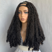 Wig Rambut Sintetis U-Part Keriting 24 Inch Grosir dengan Ujung Keriting # 2 Wig Serat Premium Coklat Hitam Anti Kusut Tersedia