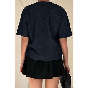 Top de Mezclilla Azul para Mujer, Manga Corta, 100% Algodón, Estilo Simple y Moderno - Product Image 1