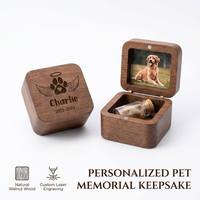 Boîte commémorative pour animaux de compagnie gravée sur mesure Landy, urne en bois pour cheveux et cendres de chien ou chat avec cadre photo, petite boîte cadeau en bois