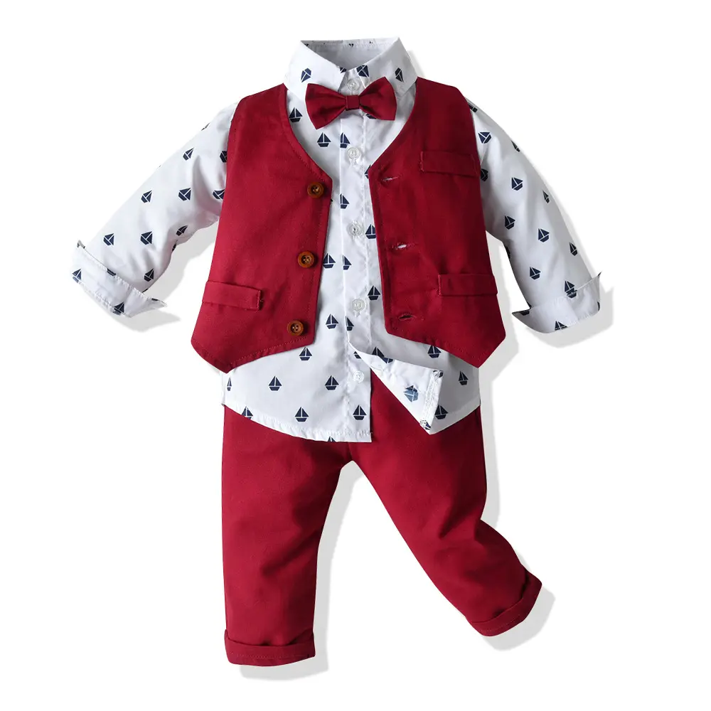 Sıcak satış dış ticaret bahar uzun kollu elbise üç adet toptan çin giysiler çocuk çocuk pamuk bebek erkek giysileri