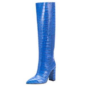 Bottes hautes pour femmes, taille 45, multicolores, à talons épais, en cuir de serpent, à bout pointu, longues, jusqu'au-dessus du genou - Product Image 1