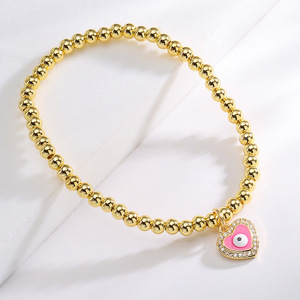 Venta caliente 18K chapado en oro latón esmalte forma de corazón Ojo Del Demonio ojo colgante pulsera con cuentas para mujer joyería - Product Image 3
