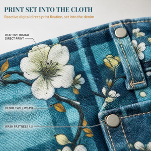<strong>Women</strong> High Waist Jeans Straight Leg Denim Pants Blossom Plaid Print <strong>Trousers</strong> Fade Resistant Custom - Product Image 3