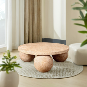 โต๊ะกาแฟสไตล์นอร์ดิกแบบกำหนดเอง ชุด 3 ลูกบอล หินสีเบจ ทราเวอร์ทีน ขัดเงา เฟอร์นิเจอร์ห้องนั่งเล่นทันสมัย ขนาดปรับแต่งได้ - Product Image 5