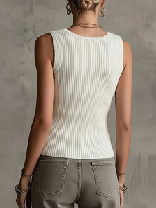 Débardeur Femme Écologique Respirant Décontracté Sexy en Maille Cœur Coupe Slim Col V Sans Manches Rayures Latérales Asymétriques Été 2026 - Product Image 3