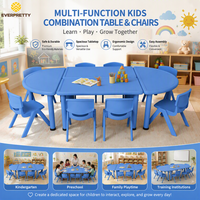 Meubles de classe pour maternelle durables et modernes en gros, table et chaises modulaires en plastique pour activités, 8 places