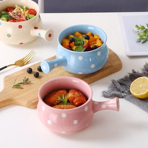 Bol à petit-déjeuner en céramique à poignée unique avec motif à pois, bol en porcelaine pour nouilles, fruits et salades, idéal pour la maison, l'hôtel, le restaurant et les fêtes - Product Image 2