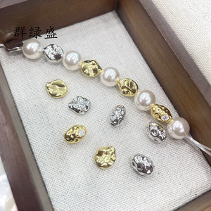 Qunlvsheng S925 Sterling Silver Irregular Textured <b>Beads</b> With Diamond <b>Set</b> For DIY Necklace Bracelet Spacer Loose <b>Beads</b> - Product Image 4