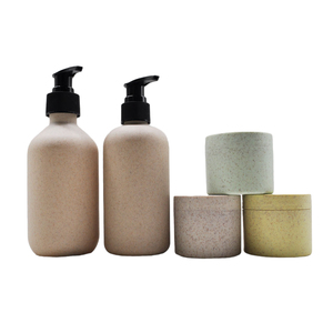 Customized Eco Friendly Cosmetic Packaging Biodegradable Wheat Straw PE Plastic Pump Shampoo Bottle PLA cosmetic cream jars sets