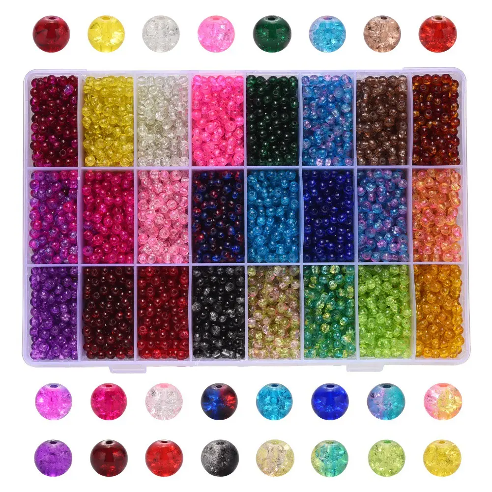 24 grits burst glass bead bracelet beaded earrings accessories diy crackle bead decorative and charms set for jewelry making