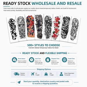 Prêt à expédier – Lot d'essai de 4 styles de tatouages temporaires imperméables pour bras entier, 480 x 170 mm, grands faux tatouages manchette pour l'art corporel <span class=keywords><strong>adulte</strong></span> - Product Image 6