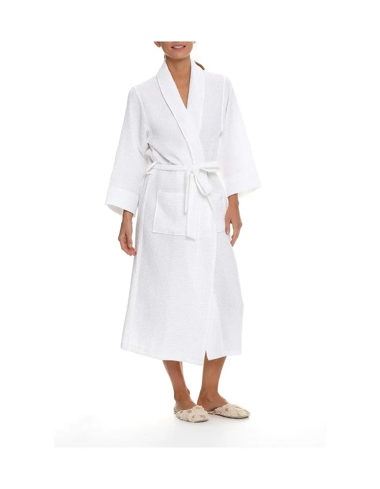 Luxury Highly Absorbent women hotel spa bathrobe men dressing gown white cotton shawl waffle sleepwear
