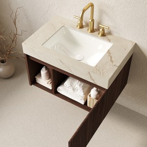 Mobile da Bagno <span class=keywords><strong>EIDEN</strong></span> 30 Pollici con Lavabo, Armadietto Sospeso, Top in Pietra Sinterizzata Crema con Venature Dorate e Lavabo in Ceramica con 3 Scomparti - Product Image 2