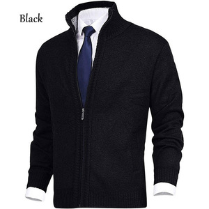 Nouveau Cardigan Zippé Col Montant Tricoté pour Homme, Couleur Unie, Coupe Décontractée, Blouson <span class=keywords><strong>Veste</strong></span> Manteau d'Hiver d'Automne - Product Image 3