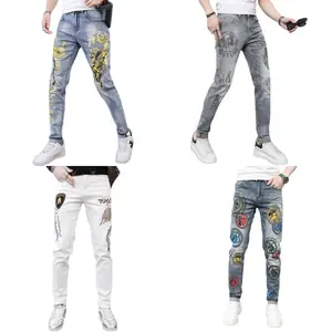 Vente en gros de Jeans moulants pour hommes, pantalon de styliste de mode personnalisé