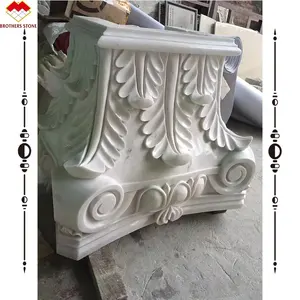 Customized stone column head for garden factory price roman pillars hand carved beige marble column capital