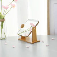 Miroir de table rotatif en bois massif à marque privée, miroir de vanité HD 360° °   Ajustable pour le maquillage et les soins de la peau