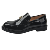 A3001-3 Mocassins pour femme grande taille 35-44, rétro, bout rond, en cuir métallisé brillant, à enfiler, talon épais, largeur de chaussure large, véritable cuir, talon épais