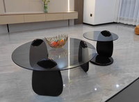 Table Basse Ronde Moderne ModHomi en Gros pour Salon Chambre à Coucher Meuble en Verre Trempé et Base en Bois Luxe Léger