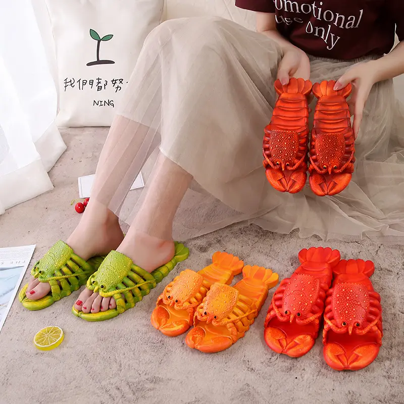 Summer men and women couple sandals and slippers parent-child children cartoon lobster slippers funny crayfish beach slippers