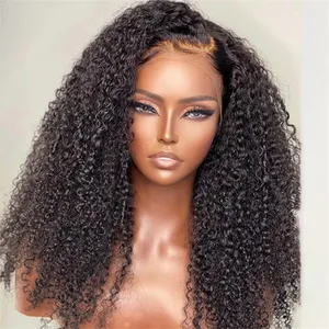 Wholesale Afro Kinky Raw Remy Glueless Lace Front Wig Natural Color Pre Plucked 360 Curly Lace Closure Frontal Human Hair Wigs