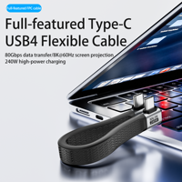 Kabel Data USB4 Tipe C ke Tipe C Male 240W Sudut Tekuk Ganda 80Gbps Transfer 8K HD Video Kabel FPC untuk Ponsel Power Bank
