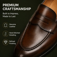 DL011 Mocassins Penny Marron Foncé pour Hommes en Cuir Véritable à Enfiler Chaussures Plates Décontractées pour le Bureau et le Quotidien