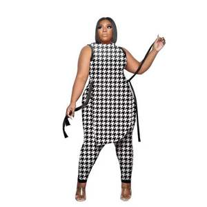 <span class=keywords><strong>Ropa</strong></span> informal de talla grande para mujer, trajes de dos piezas sin mangas de cuello redondo, Tops cortos de vendaje, conjuntos de pantalones, Commute urbano - Product Image 3