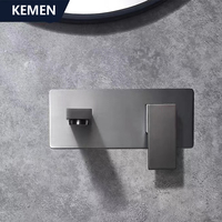 Robinet de lavabo encastré mural en acier inoxydable 304 sans plomb, mitigeur de lavabo de salle de bain à poignée unique, eau chaude et froide