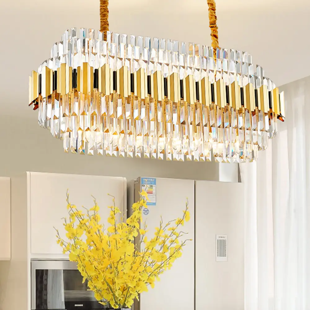Stainless steel adjustable rope light chandelier hanging light living room nature crystal lamp