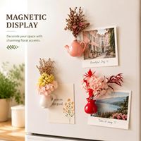 Aimants pour réfrigérateur en forme de vase à fleurs en céramique, mini vase magnétique avec fleurs séchées naturelles, décorations mignonnes pour la maison