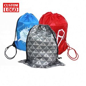 Sac à dos de sport personnalisé avec logo, polyester 210D, sacs à cordon promotionnels en gros, noirs - Product Image 1