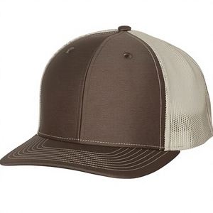 6-Panel Mesh Snapback Cap Brown Beige Contrast Color Adjustable Unisex Casual <b>Hat</b> Spring Summer Adult - Product Image 2