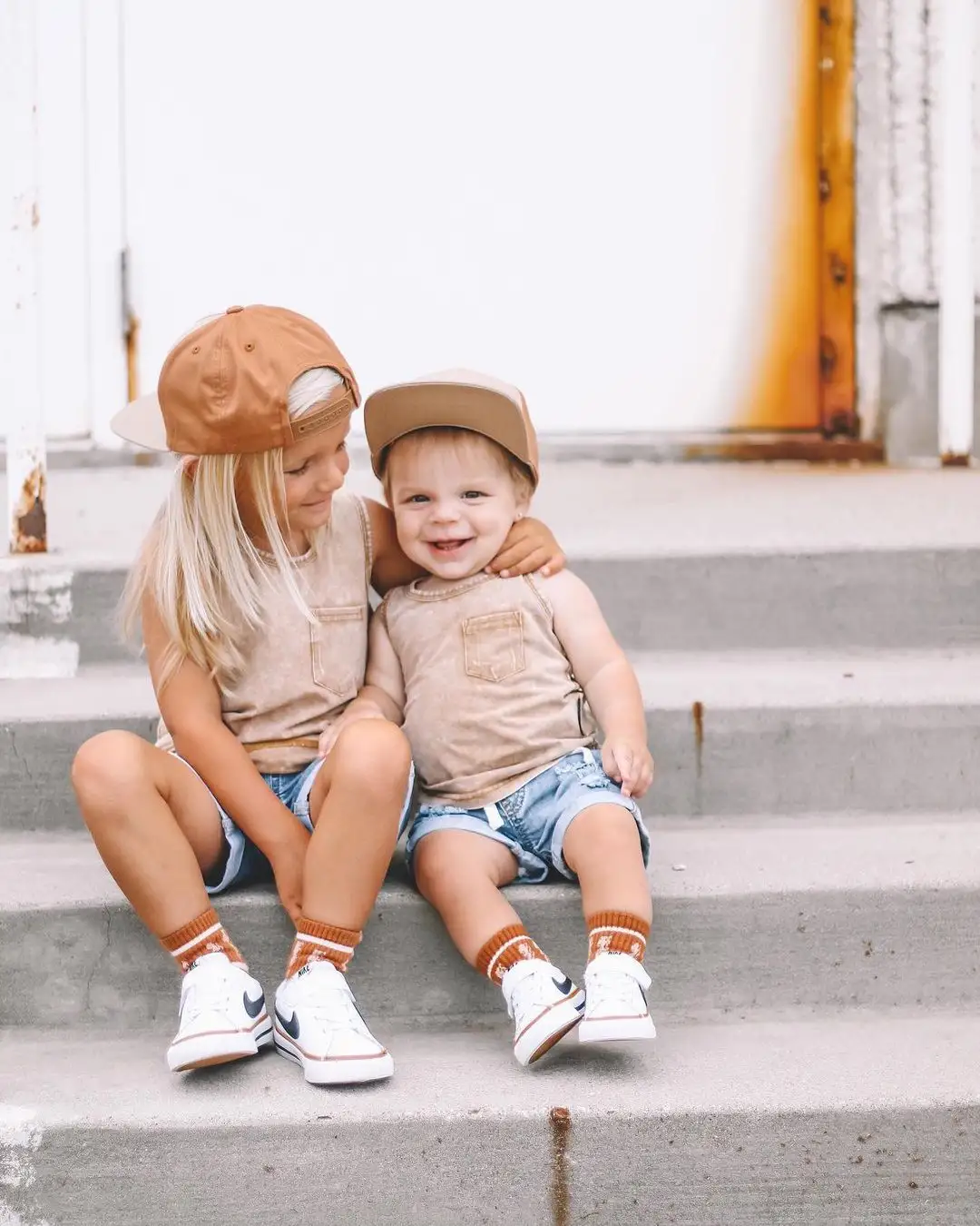 Kemeja Tank Top keren cuci batu bayi kustom atasan katun tanpa lengan Vintage kasual anak perempuan anak laki-laki dengan saku