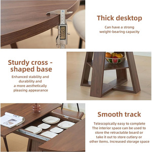 43.3 moderno tavolo da pranzo ovale della metà del secolo \ "-59 \" allungabile 4-8 posti nascosto lascia spazio salvaspazio a croce ripiano di stoccaggio - Product Image 4