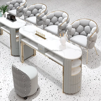 Table de Manucure de Luxe en Acier Inoxydable avec Chaises, Taille et Couleur Personnalisables, Ventilateur Intégré pour Salon de Beauté