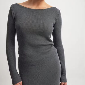 Runwaylover R367 <span class=keywords><strong>Pull</strong></span> en maille métallisée à <span class=keywords><strong>col</strong></span> <span class=keywords><strong>bateau</strong></span> - Product Image 1