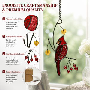 Atrapasueños de cristal artesanal con diseño de cardenal, pájaro rojo, regalo conmemorativo, obsequio de condolencia, decoración única para ventana del hogar - Product Image 4