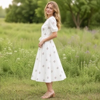 Robe midi élégante à imprimé floral pour femme, col en V, manches courtes, taille nouée, coupe trapèze, décontractée pour l'été